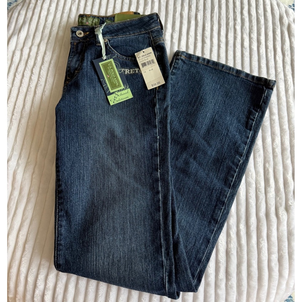 US Polo Assn Girls Stretch Boot Cut Jeans Size 7/ 8 Blue School Edition NWT